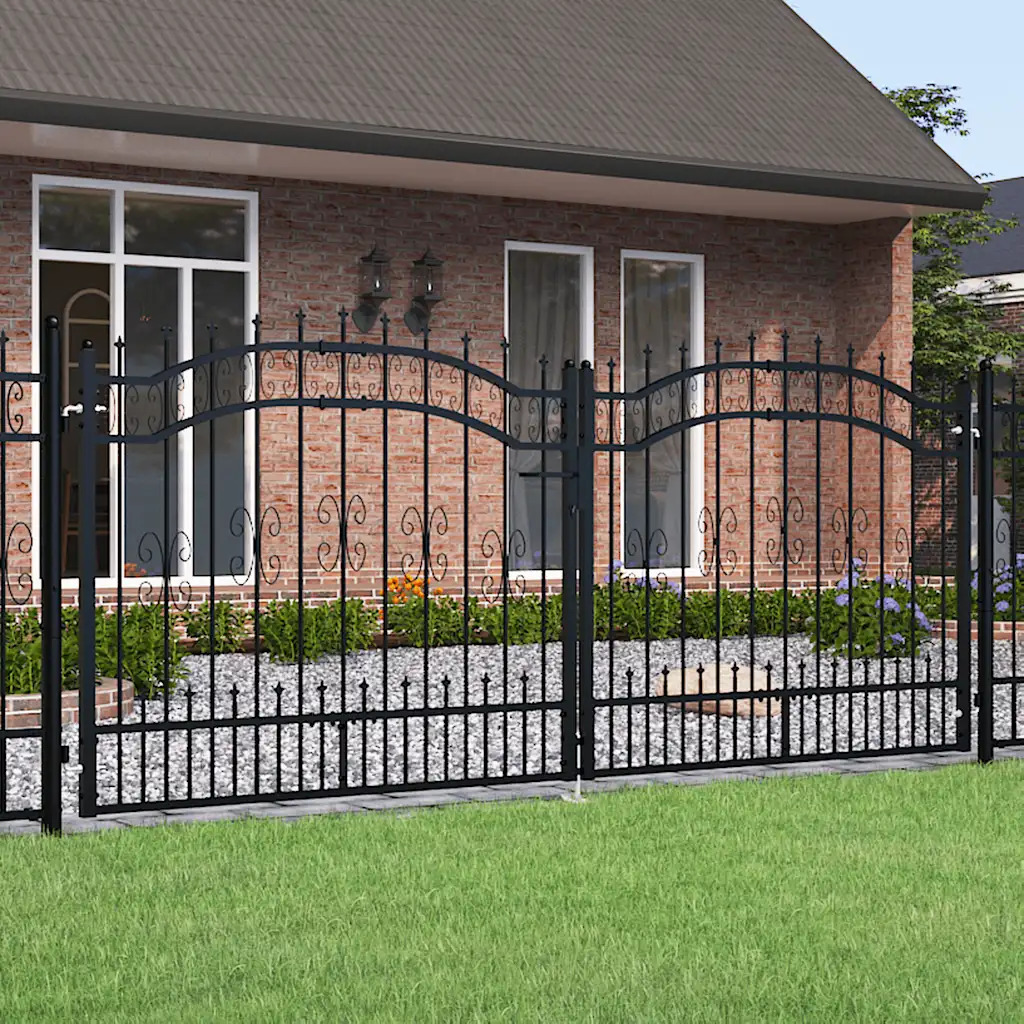 vidaXL Aitaportti KAMPEN keihäskärkinen musta 302x125 cm teräs
