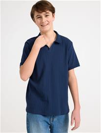 Lindex Ribbed Top With Collar - Navy - 170