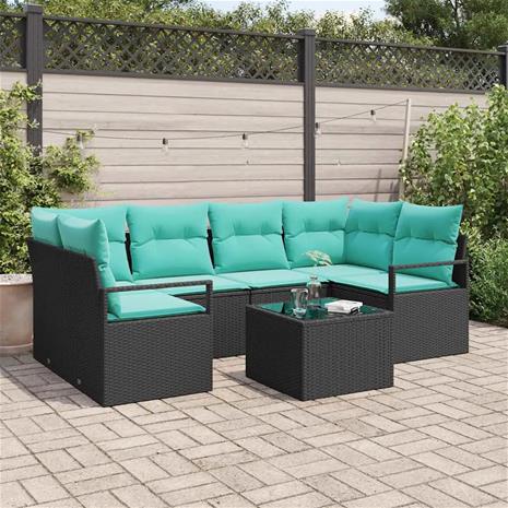 vidaXL Sohvasetti 7 pcs Musta ja Sininen polyrottinki