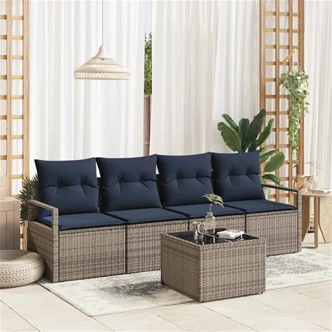 vidaXL Sohvasetti 5 pcs Harmaa ja sininen polyrottinki