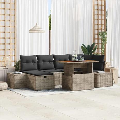 vidaXL Puutarhasohva Setti tyynyllä 7 pcs Harmaa polyrottinki