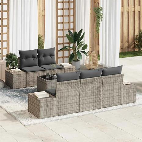 vidaXL Puutarhasohva Setti tyynyllä 6 pcs Harmaa polyrottinki