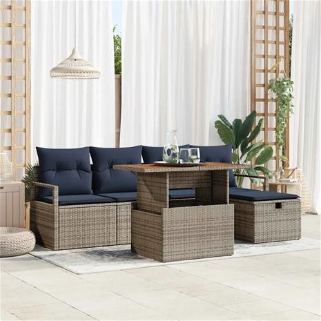 vidaXL Puutarhasohva Setti tyynyllä 6 pcs Harmaa polyrottinki