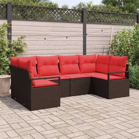 vidaXL Sohvasetti tyynyllä 6 pcs Ruskea Poly Rattan
