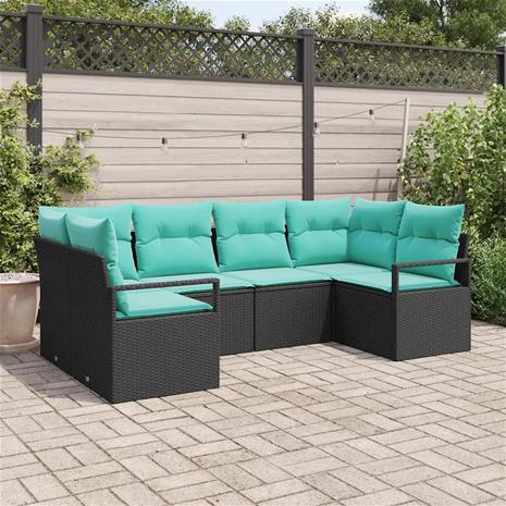vidaXL Sohvasetti tyynyllä 6 pcs Musta Poly Rattan