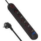 Maclean jatkojohto 5 pistokkeella ja 3 usb:lla, 2500w, 1,5m, musta