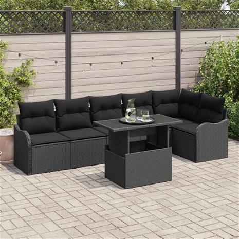 vidaXL Sohvasetti tyynyllä 7 pcs Musta Polyrotangi – kuva 1/2