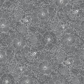 Bees and Flowers in Dark Grey - 1032001-04 Tapetti