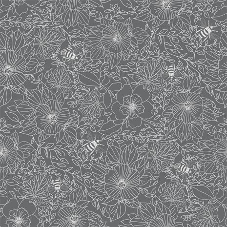 Bees and Flowers in Dark Grey - 1032001-04 Tapetti