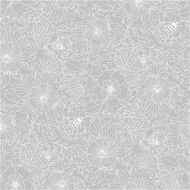 Bees and Flowers in Light Grey - 1032001-09 Tapetti
