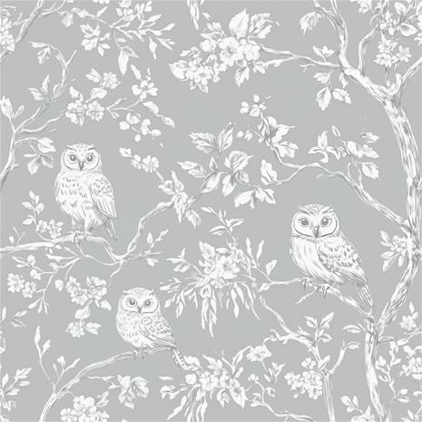 Vintage Light Grey owls - 1027401-04 Tapetti – kuva 1/6