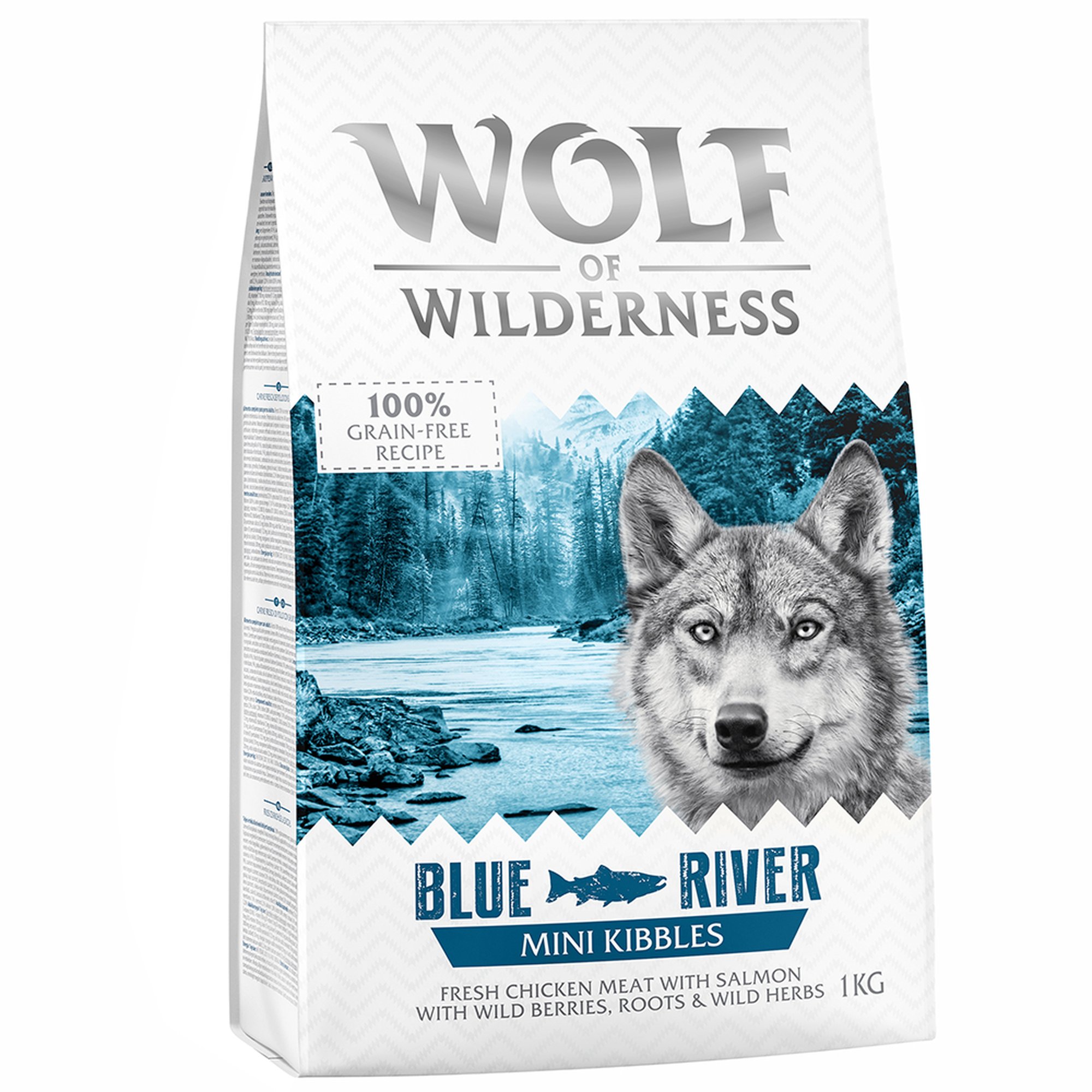 1kg Mini ""Blue River"" â€“ lohi Wolf of Wilderness -koiranruoka