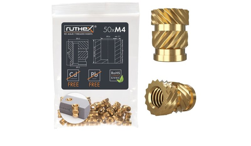 Ruthex M4 Threaded Insert – Rx-m4x8.1 - 50 Pcs – kuva 1/2