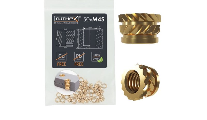 Ruthex M4 Short Threaded Insert – Rx-m4sx4.0 - 50 Pcs – kuva 1/2