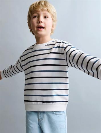 Mango Striped Cotton-Blend Sweatshirt - White - 5-6