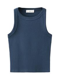 Mango Ribbed Cotton-Blend Top - Navy - 13-14