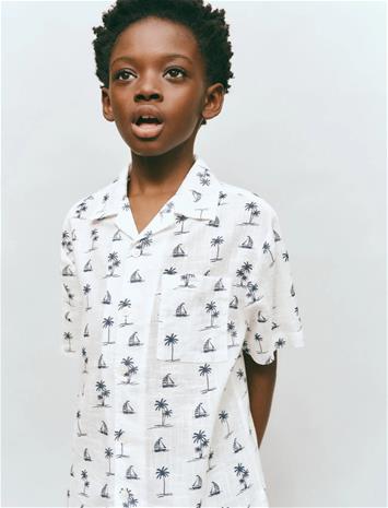 Mango Palm Tree Print Cotton Shirt - White - 13-14