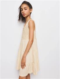 Mango Embroidered Textured Dress - Beige - 9-10