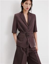 Mango Linen Suit Jacket With Belt - Purple - XL