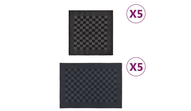 vidaXL Pyyhesetti 10 kpl mustaharmaa puuvilla