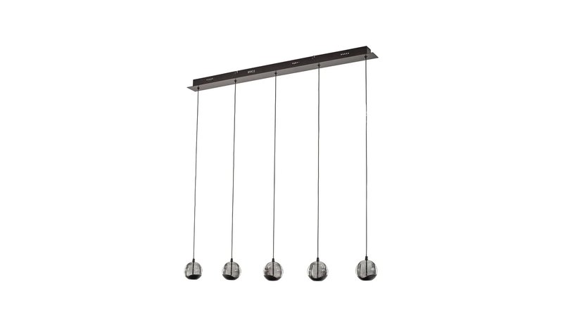 Lucande LED-riippuvalaisin Hayley, musta, 5-lamppuinen, pitkänomainen