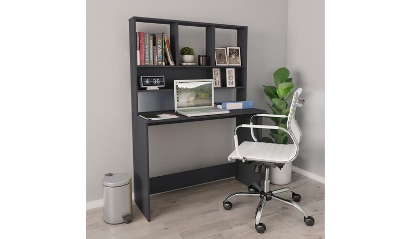 vidaXL Työpöytä hyllyillä harmaa 110x45x157 cm lastulevy