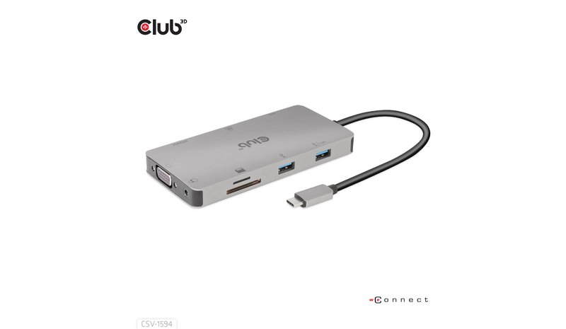 Club 3D 3.1 Gen1 USB-C 9-in-1 -hubi, Harmaa