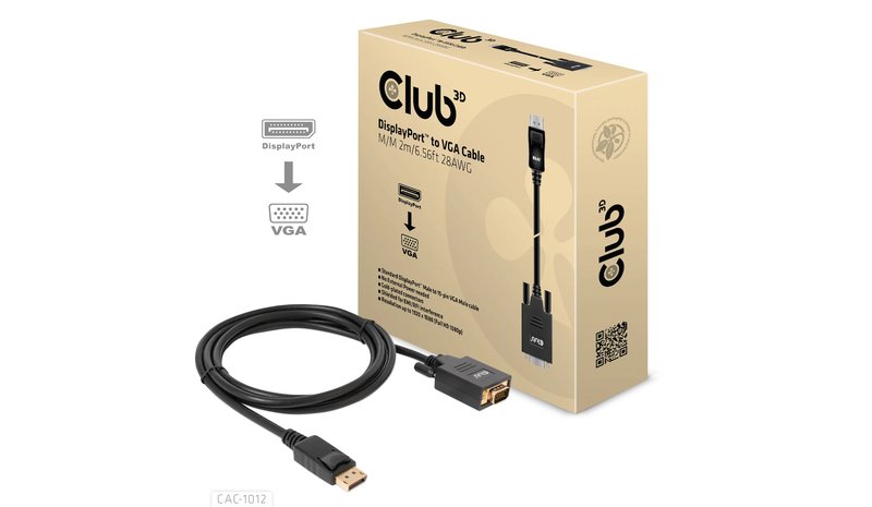 Club 3D Displayport - VGA -sovitin, Musta, 2m – kuva 1/1