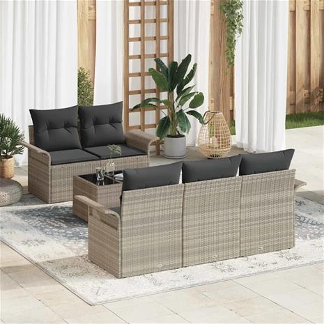 vidaXL Sohvasetti tyynyllä 6 pcs Vaaleanharmaa polyrottinki