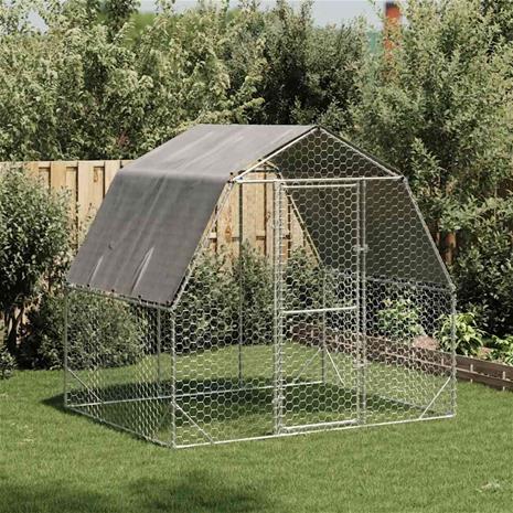 vidaXL Chicken Run katolla 2,5x2x2,25 m galvanoitua terästä – kuva 2/3