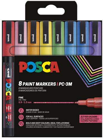 POSCA marker sæt PC-3M 8 ass. farver Glitter