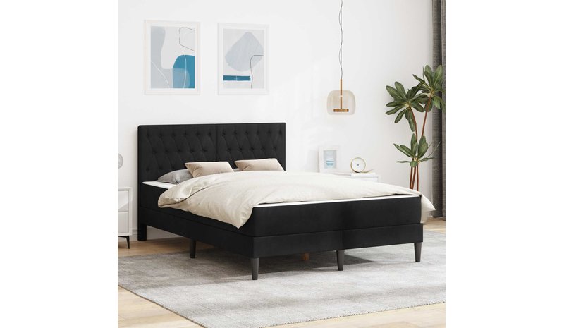 vidaXL Sängynrunko patjalla vidaXL Musta 4FT Small Double Sametti