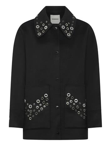 Sandro Wool Coat Embellished With Eyelets - Black - 40 – kuva 1/5