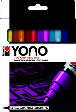 Marabu Yono 12 x 1.5-3mm akryylimaalitussisetti
