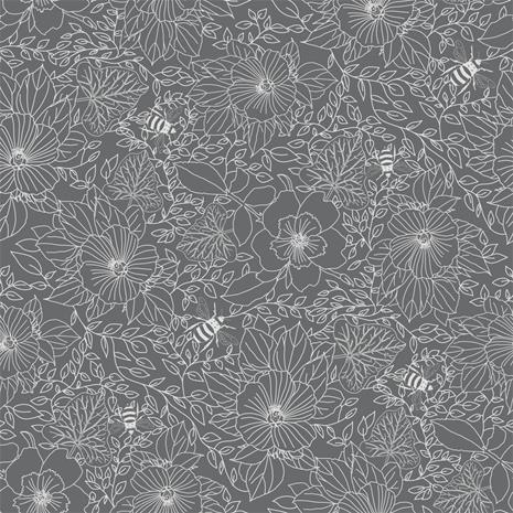 Bees and Flowers in Dark Grey - 1032001-04 Tapetti