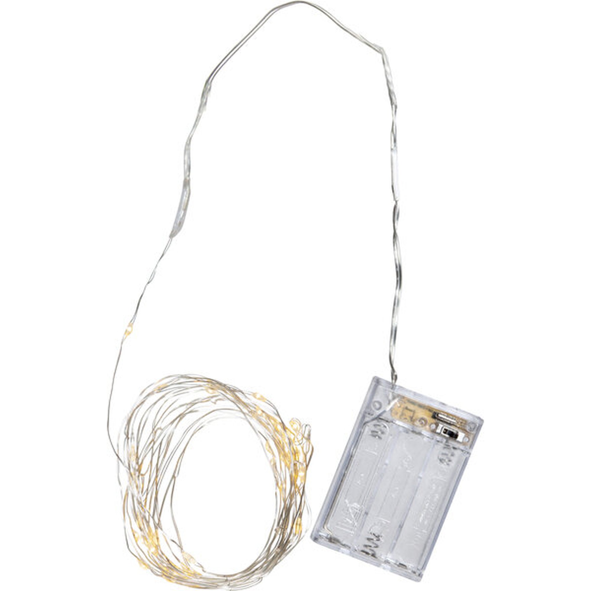 Valonauha String 40 LED, hopea kaapeli, 3,9m, ajastin, paristokäyttöinen, IP20