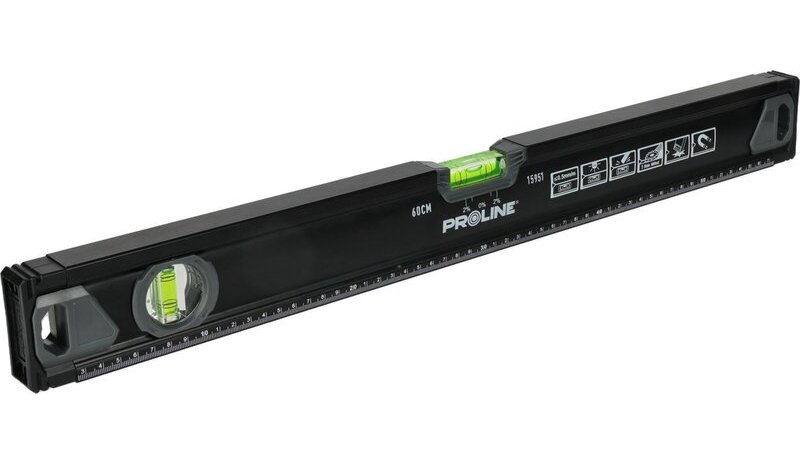 Alumiininen 60 cm vesivaaka, 2 pulloa ja magneetteja