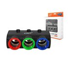 Autoadapteri, jossa 3 pistorasiaa ja 2 Usb, Led-valaistus