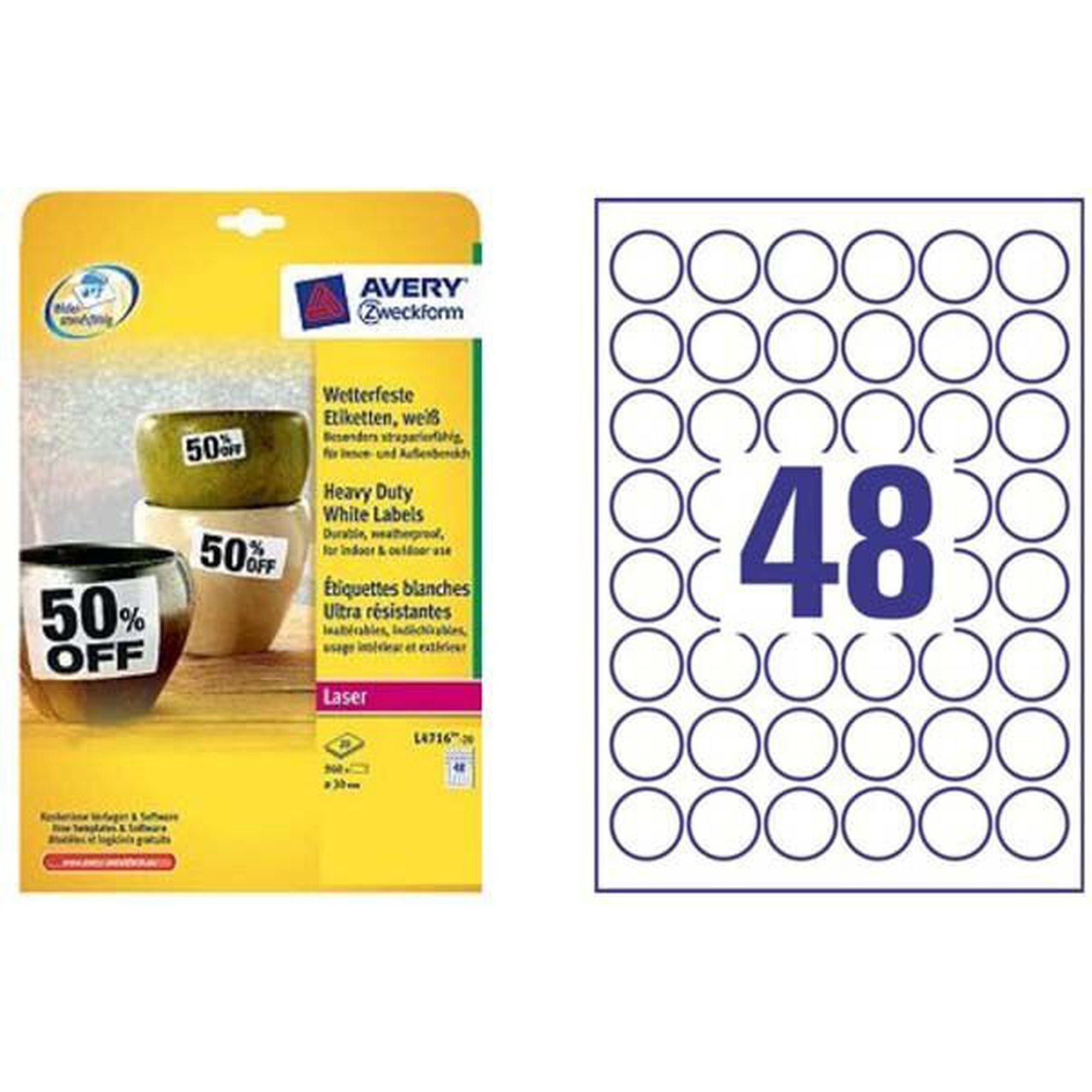 Avery Heavy Duty Laser Labels L4716 - labels - 960 label(s) - 30 mm round