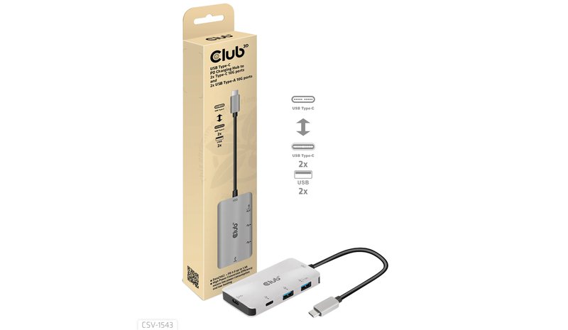 Club 3D USB Gen2 Type-C PD Lataus 1.5A -hubi, Harmaa