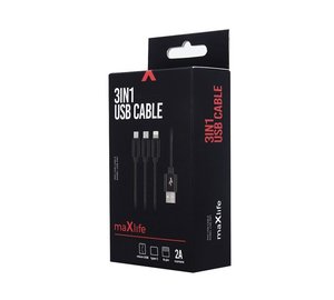 3-in-1 Latauskaapeli iPhone + USB-C + microUSB 2.1A