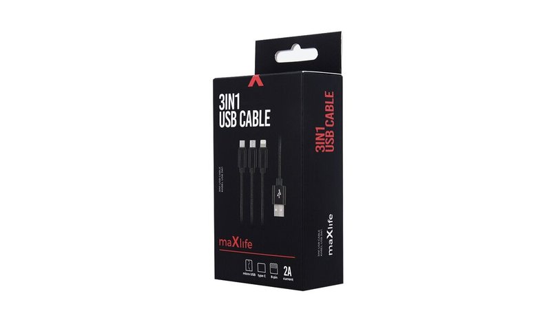 3-in-1 Latauskaapeli iPhone + USB-C + microUSB 2.1A