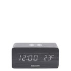 KARLSSON Alarm Clock Block W. Phone Charger Led Black Veneer, White Led - Black - 7.5X15X7CM
