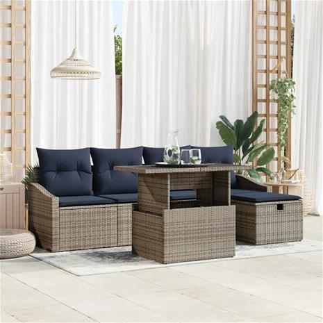 vidaXL Puutarhasohva Setti tyynyllä 6 pcs Harmaa polyrottinki