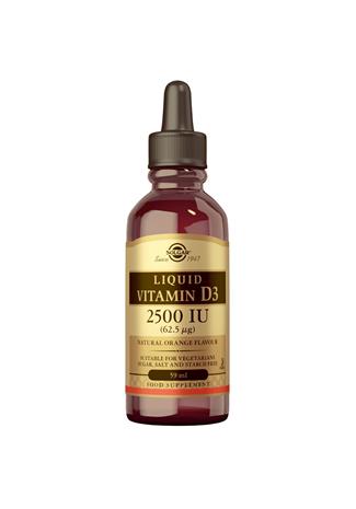 Solgar nestemäinen D3-vitamiini 62,5 µg 59 ml, ravintolisä