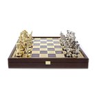 Manopoulos Kreikan Rooman aikakauden metallinen shakkisetti, jossa 41cm puinen shakkilauta/laatikko