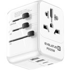 Evelatus 651DCPro 2in1 Maailman 160 maan virtasovitin ja PD 35W laturi 3x USB-C / 2x USB Valkoinen