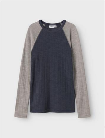 name it Nkmwang Wool Needle Ls Top Solid Tops T-shirts Long-sleeved T-shirts Multi/patterned Name It