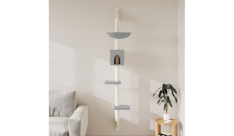 vidaXL Kissan raapimispuu seinälle vaaleanharmaa 187 cm