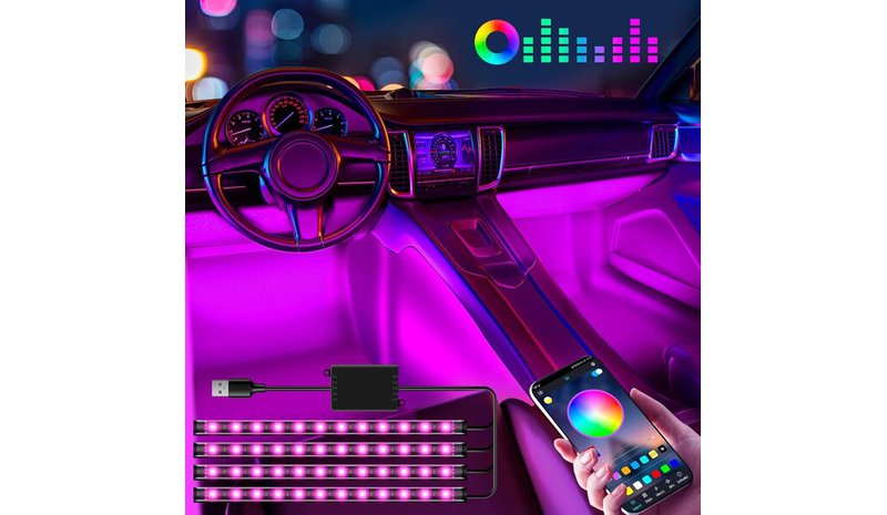 Led-nauhat, Winzwonin LED-auton sisävalot, 48 LEDiä, APP-ohjaus